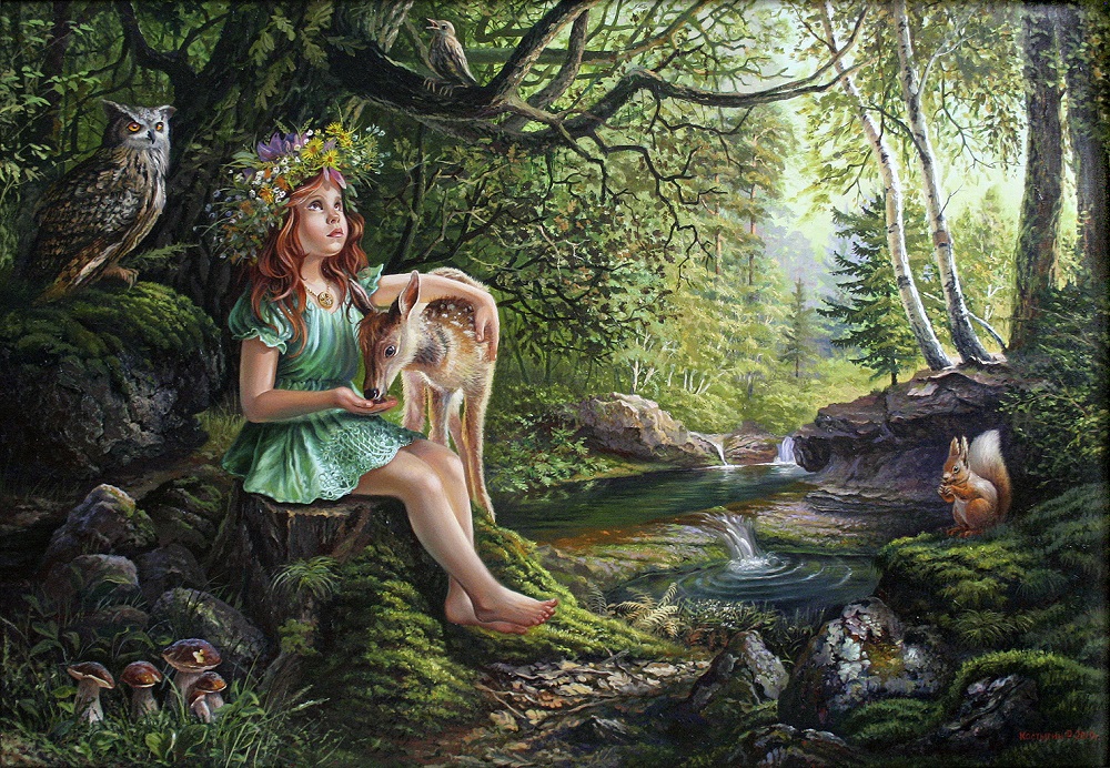 Богиня леса Тара слушает пение дрозда